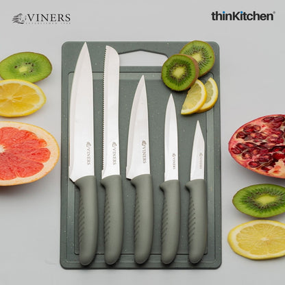 Viners Premium Stainless Steel Sharp Knife Set of 5 with Chopping Board Set | Sharp Professional Kitchen Knife Set for Cutting, Slicing, and Dicing