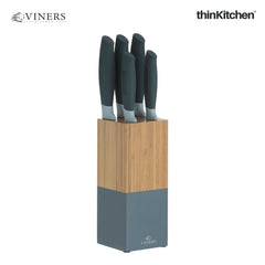 Viners Premium Knife Block Set of 5 with Bamboo Knife Holder, Grey |10 Year Guarantee | Crafted in UK for thinKitchen