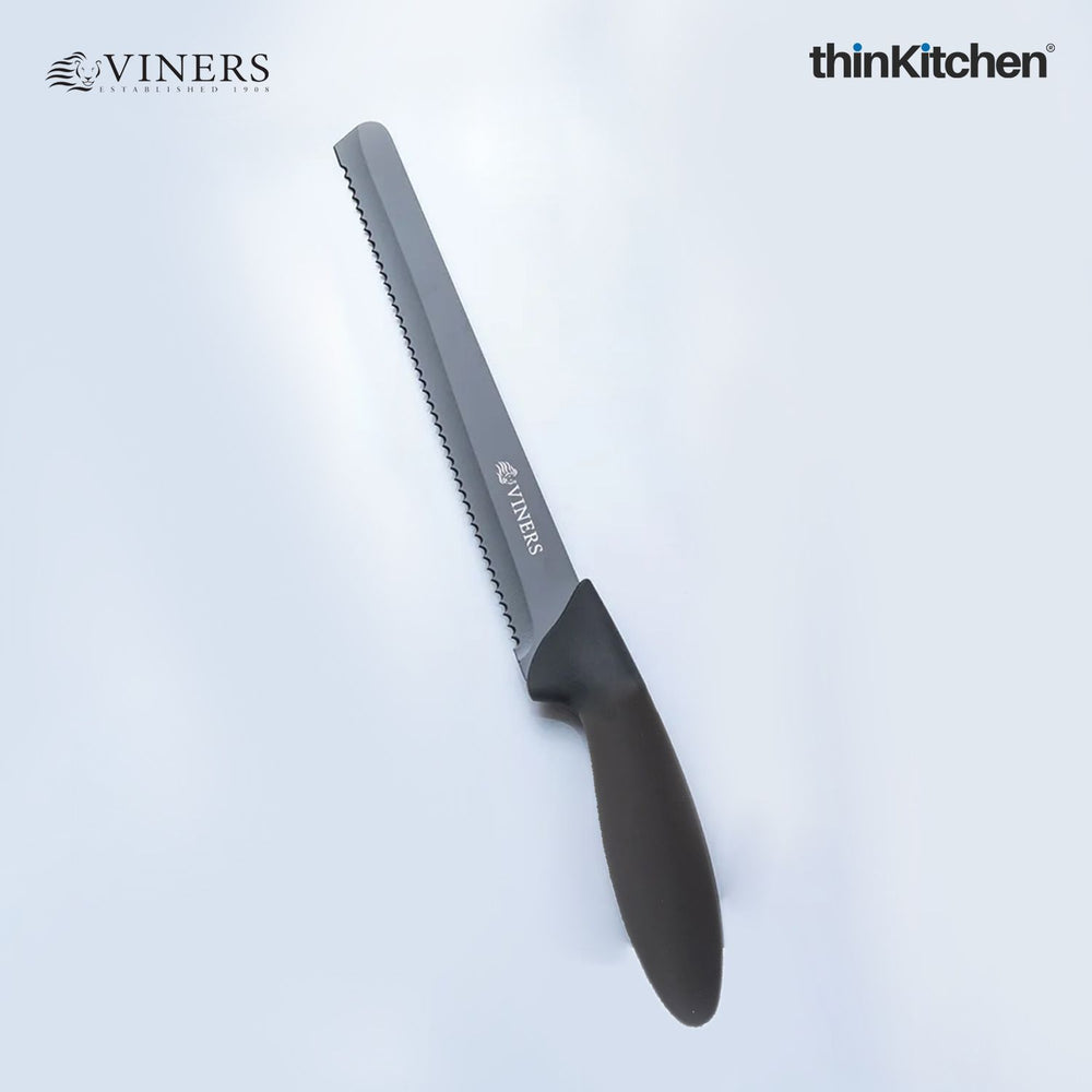 Viners Premium  8" Stainless Steel Sharp Kitchen Knife with Soft Grip Handle, Black | Crafted in UK