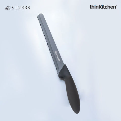 Viners Assure 8” Stainless Steel Bread Soft Grip Handle Safety Knife, Black