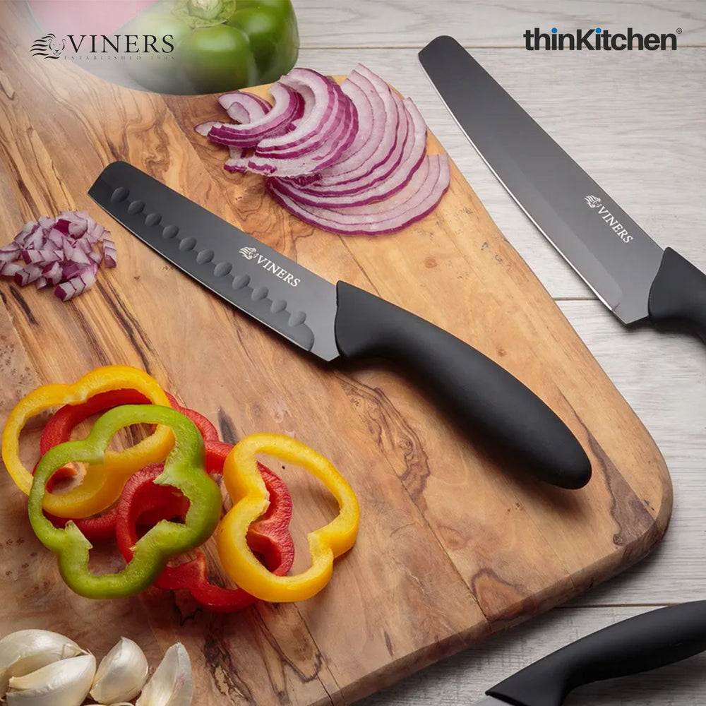 Viners Premium 4Pcs Stainless Steel Sharp Knife Set for Kitchen with Soft Grip Handles, Assure | Chef, Utility, Paring and Bread Knives