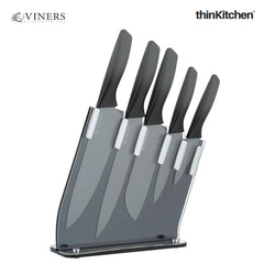 Premium Stainless Steel Knife Block Set of 6 Pcs, Twilight | Chef, Bread, Carving, Utility, Paring Knives with 1 Holder | Crafted in UK