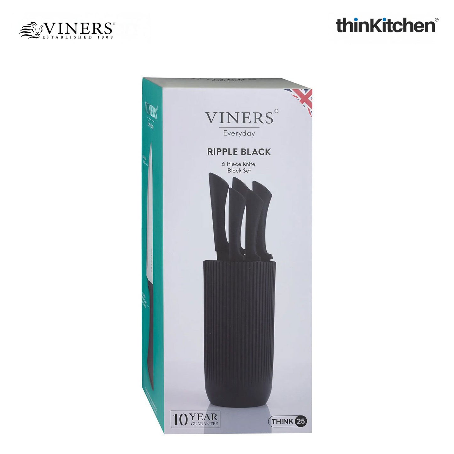 Viners Premium Stainless Steel Sharp Kitchen Knife Block Set of 5 Pcs for Cutting and Chopping, Black Ripple | Crafted in UK