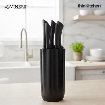 Viners Premium Stainless Steel Sharp Kitchen Knife Block Set of 5 Pcs for Cutting and Chopping, Black Ripple | Crafted in UK