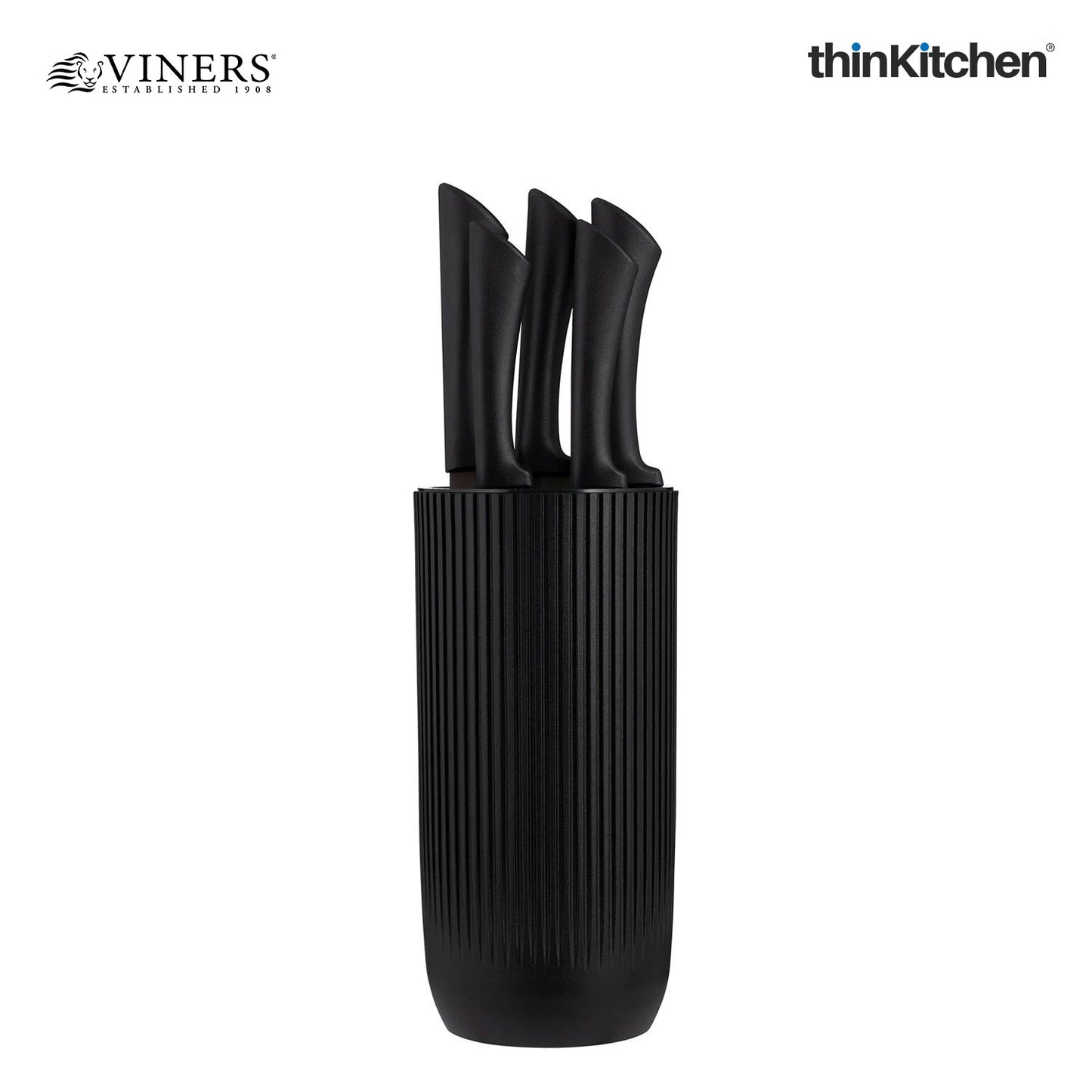 Viners Premium Stainless Steel Sharp Kitchen Knife Block Set of 5 Pcs for Cutting and Chopping, Black Ripple | Crafted in UK