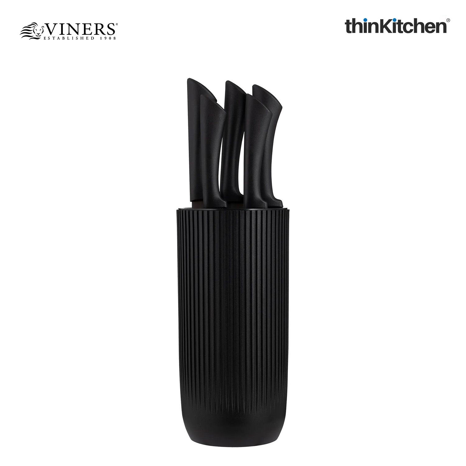 Viners Premium Stainless Steel Sharp Kitchen Knife Block Set of 5 Pcs for Cutting and Chopping, Black Ripple | Crafted in UK - 5