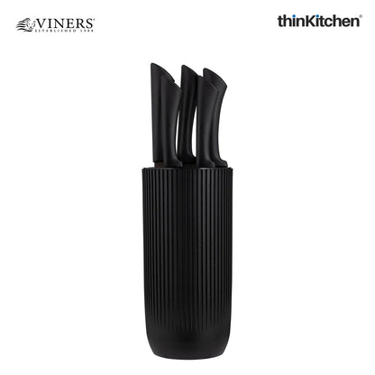 Viners Premium Stainless Steel Sharp Kitchen Knife Block Set of 5 Pcs for Cutting and Chopping, Black Ripple | Crafted in UK