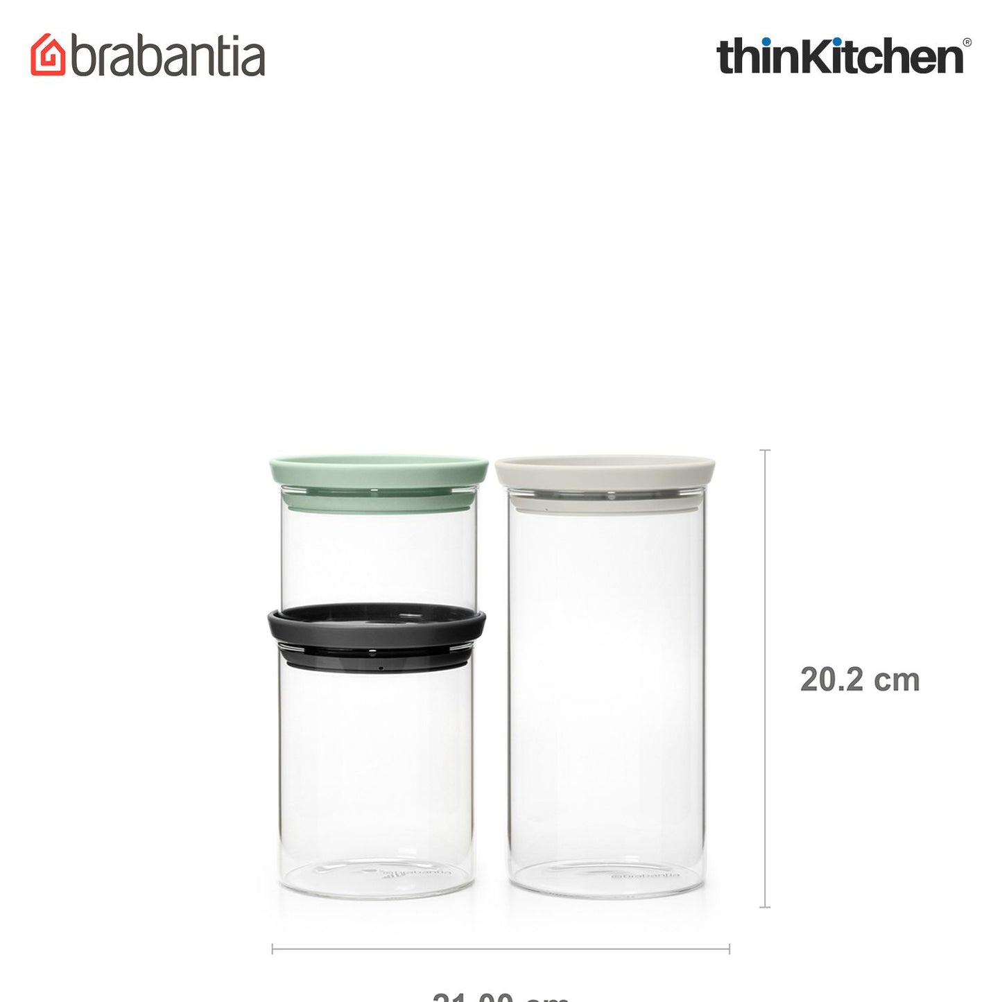 Brabantia Transparent Stackable Glass Jars Set of 3 Pcs