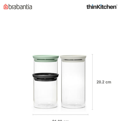 Brabantia Transparent Stackable Glass Jars Set of 3 Pcs
