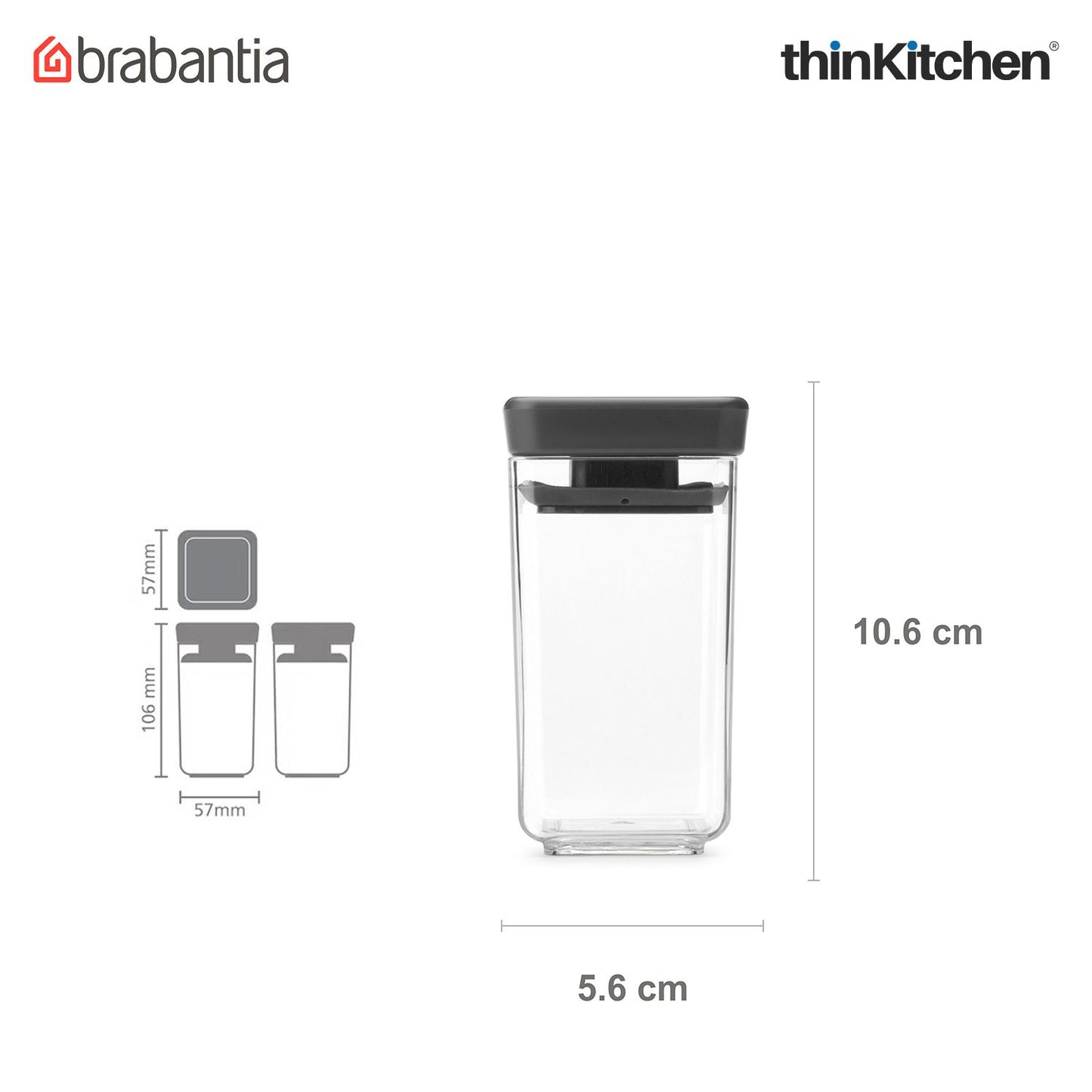 Brabantia Dark Grey Tasty+ Stackable Canister, Set of 2