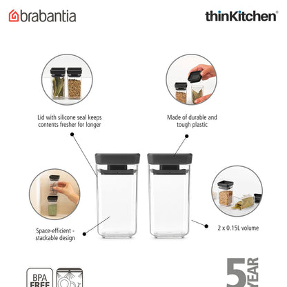 Brabantia Dark Grey Tasty+ Stackable Canister, Set of 2