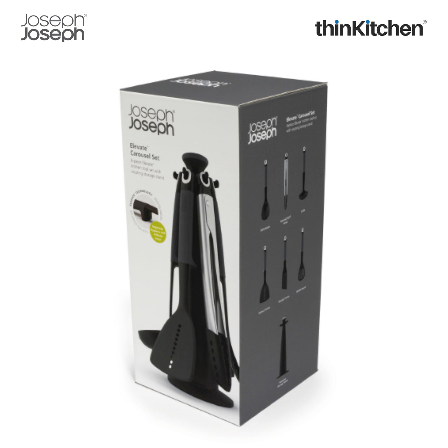 Joseph Joseph Elevate Carousel 6 Piece Utensil Set With Tongs Grey