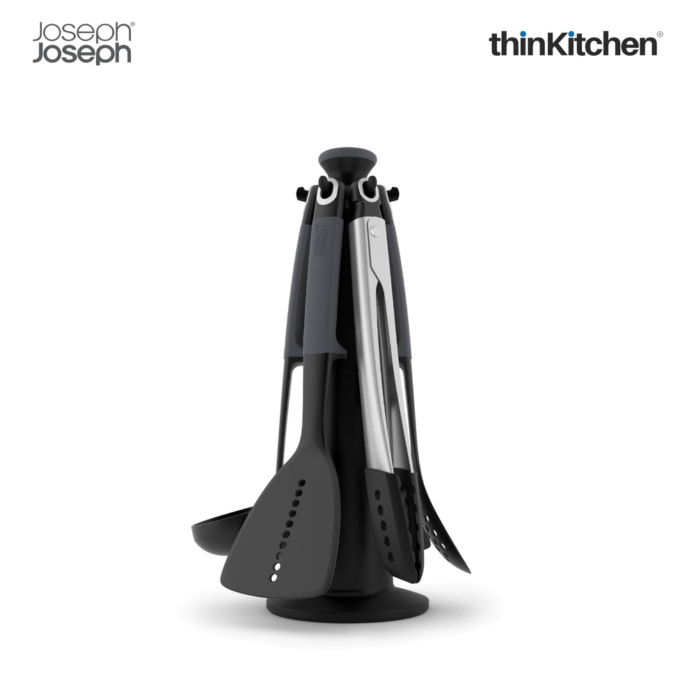 Joseph Joseph Premium Non Stick 6 Pcs Nylon Kitchen Cooking Tools Set with Tongs and Rotating Carousel Stand