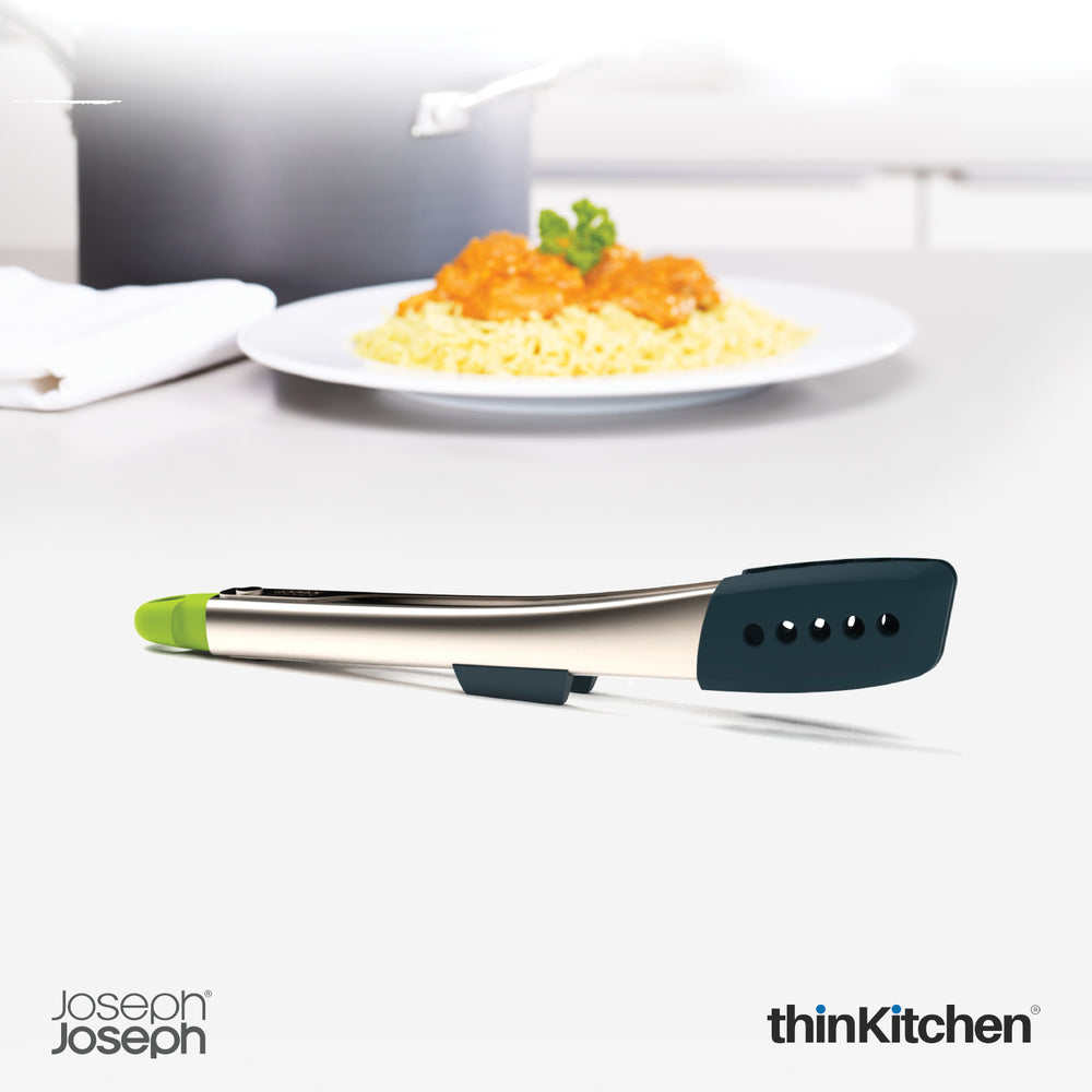 Joseph Joseph Stainless Steel Tongs - Elevate, Grey | Heat Resistant, Compact with Lockable Handle