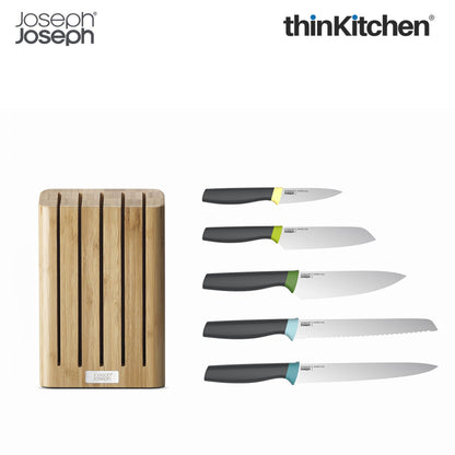 Joseph Joseph Elevate Knives Bamboo 5 Piece Elevate Knife Set With Slimline Bamboo Block