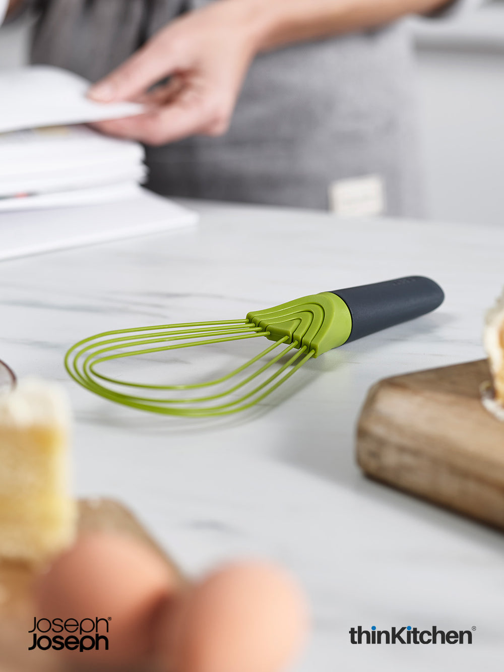 Joseph Joseph International Silicone 2-in-1 Whisk for Cooking, Baking - TWIST, Green | Heat Resistant Whisker
