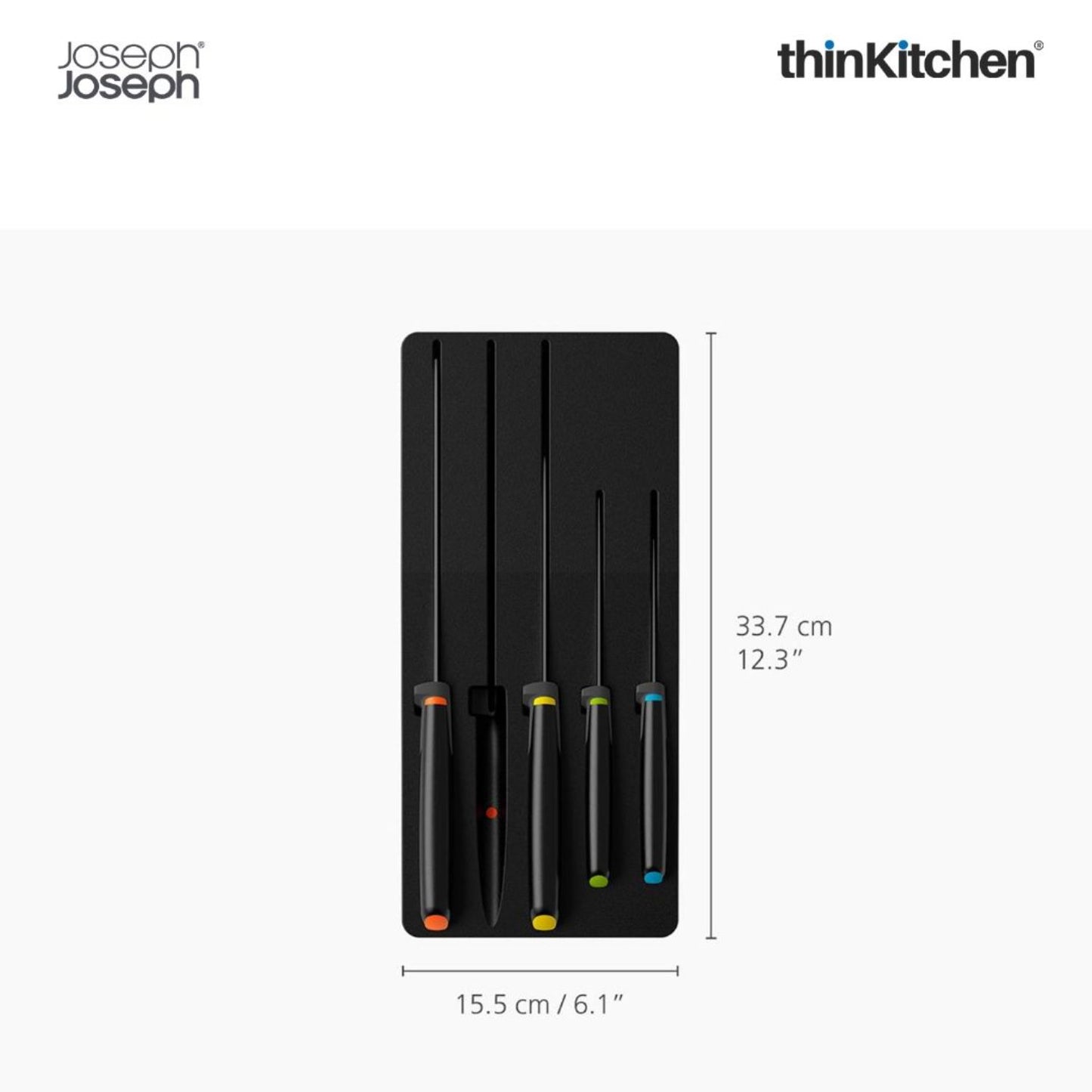 Joseph Joseph Elevate Knives 5-Piece Colour Coded, Japanese Stainless Steel Knives With Drawer Tray