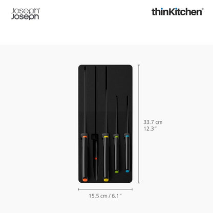 Joseph Joseph Elevate Knives 5-Piece Colour Coded, Japanese Stainless Steel Knives With Drawer Tray