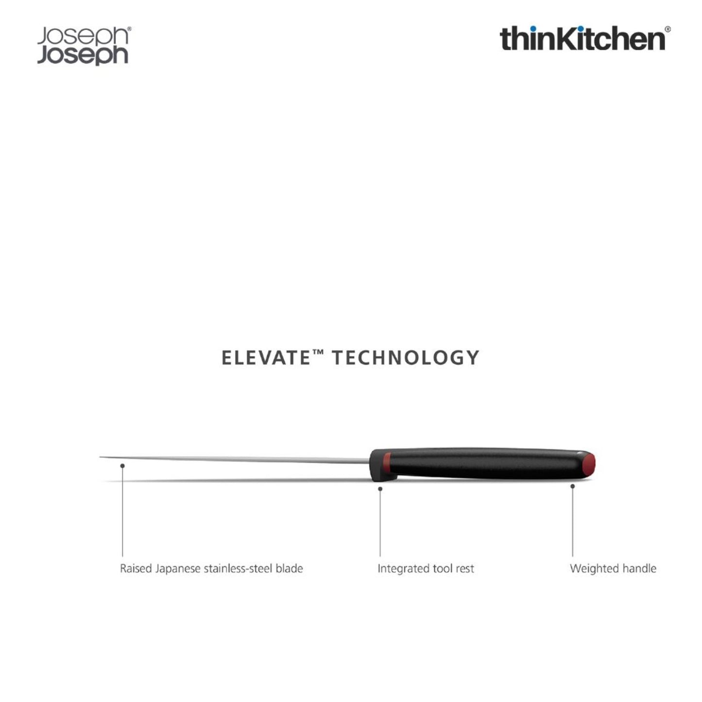 Joseph Joseph Elevate Knives 5-Piece Colour Coded, Japanese Stainless Steel Knives With Drawer Tray