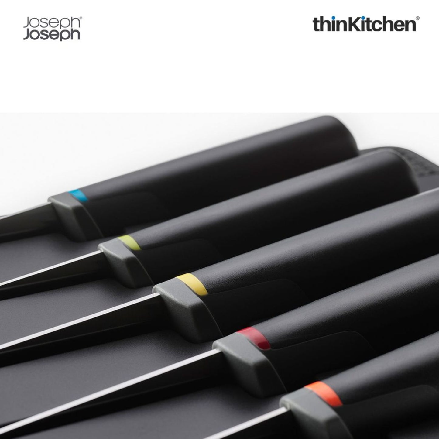 Joseph Joseph Elevate Knives 5-Piece Colour Coded, Japanese Stainless Steel Knives With Drawer Tray