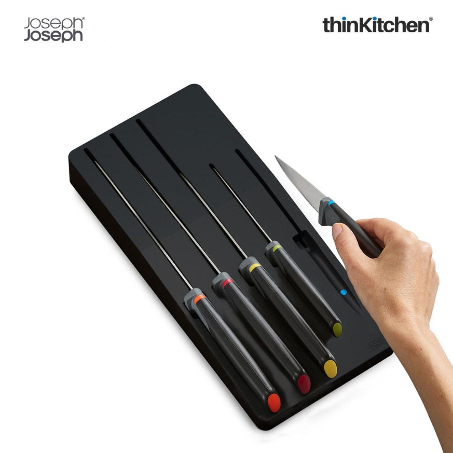 Joseph Joseph Elevate Knives 5-Piece Colour Coded, Japanese Stainless Steel Knives With Drawer Tray