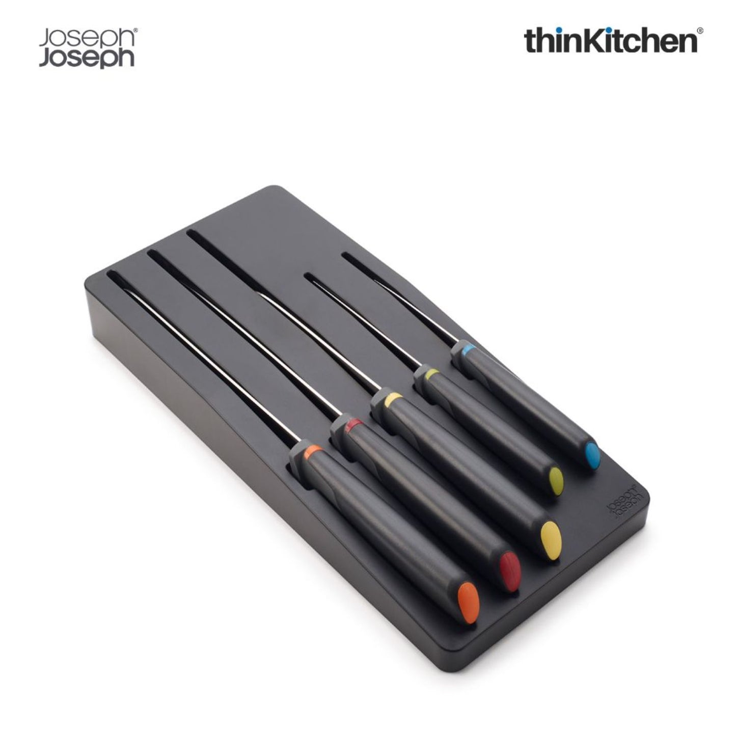 Joseph Joseph Elevate Knives 5-Piece Colour Coded, Japanese Stainless Steel Knives With Drawer Tray