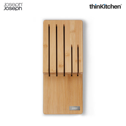 Joseph Joseph Elevate Set of 5 Professional Kitchen Knives, Chef, Santoku, Japanese Stainless Steel, with Drawer Knife Block, Bamboo Wood