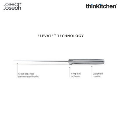 Joseph Joseph Elevate Set of 5 Professional Kitchen Knives, Chef, Santoku, Japanese Stainless Steel, with Drawer Knife Block, Bamboo Wood