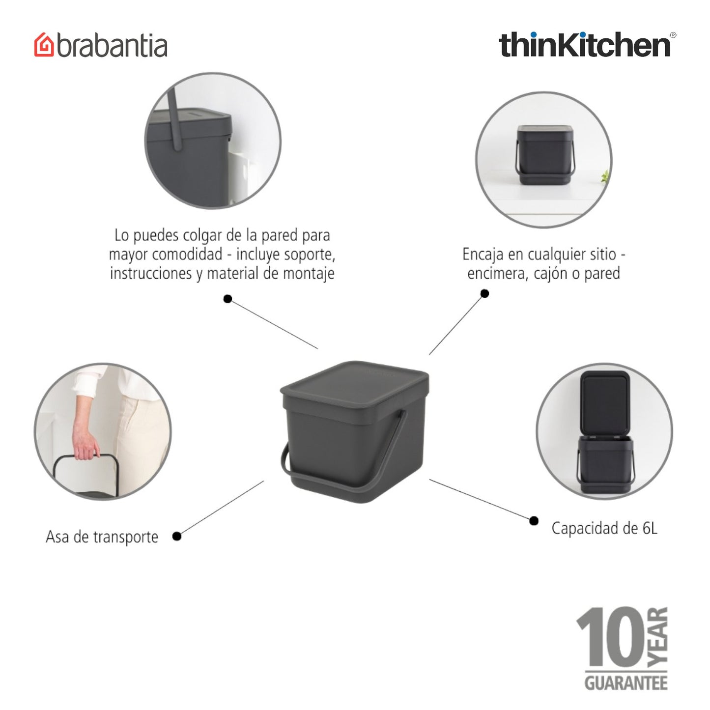 Brabantia Sort Go Waste Bin 6 Litre Dark Grey