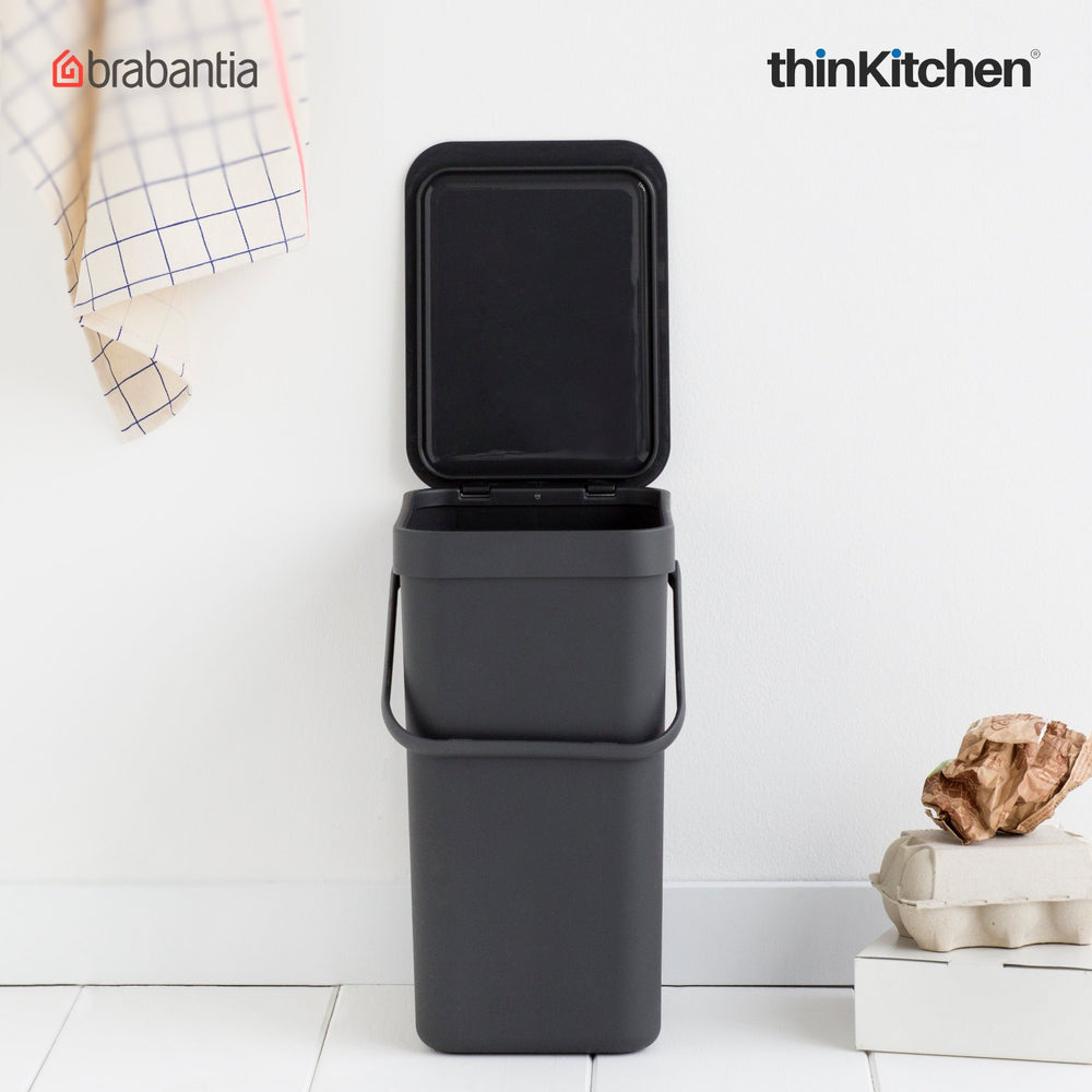 Brabantia Premium Sort & Go, Large Recyclable Plastic Dustbin with Handle - 12L, Grey | Waste Bin, Transh Can for Home, Kitchen