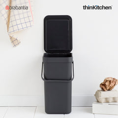 Brabantia Sort & Go Waste Bin – 12 Litre Grey | Compact Recycling Dustbin for Kitchen, Worktop, Wall Mount or Drawer | Space-Saving & Easy to Clean | Includes Wall Bracket & 10-Year Guarantee