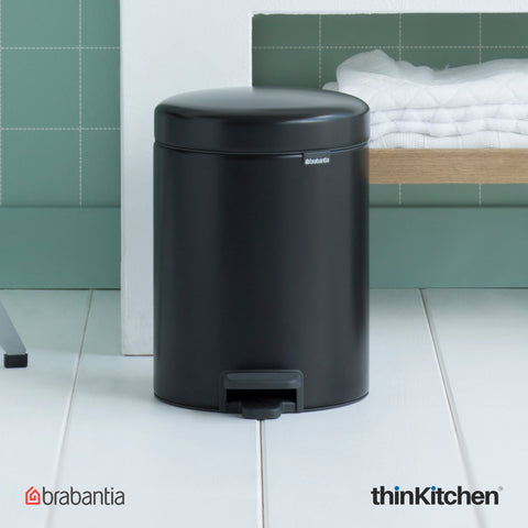 Brabantia, Waste Management, Dustbin, NewIcon Pedal Bin, 5 Litre, Plastic Bucket, Matt Black