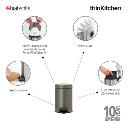 Brabantia Newicon Plastic Pedal Bin 3 Litre Platinum