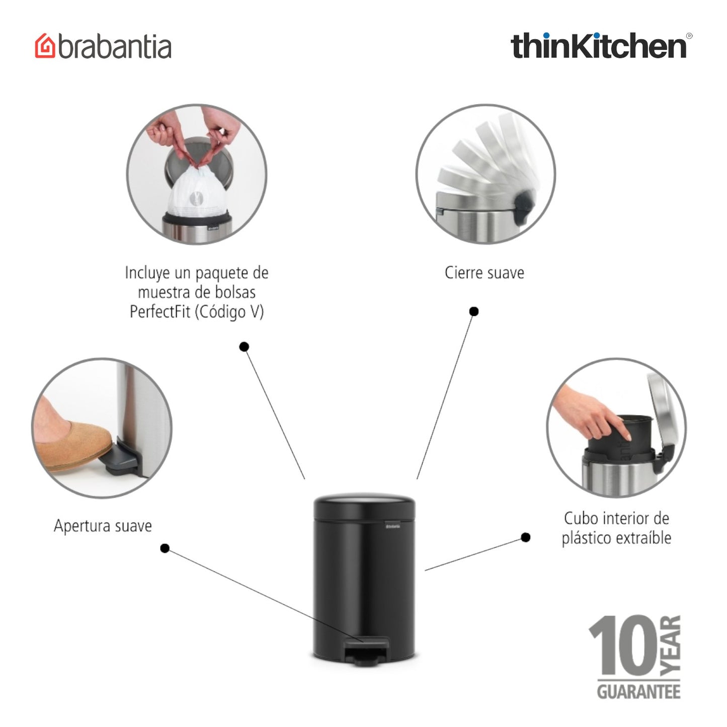 Brabantia Newicon Plastic Pedal Bin 3 Litre Matt Black