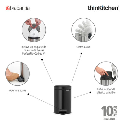 Brabantia Newicon Plastic Pedal Bin 3 Litre Matt Black