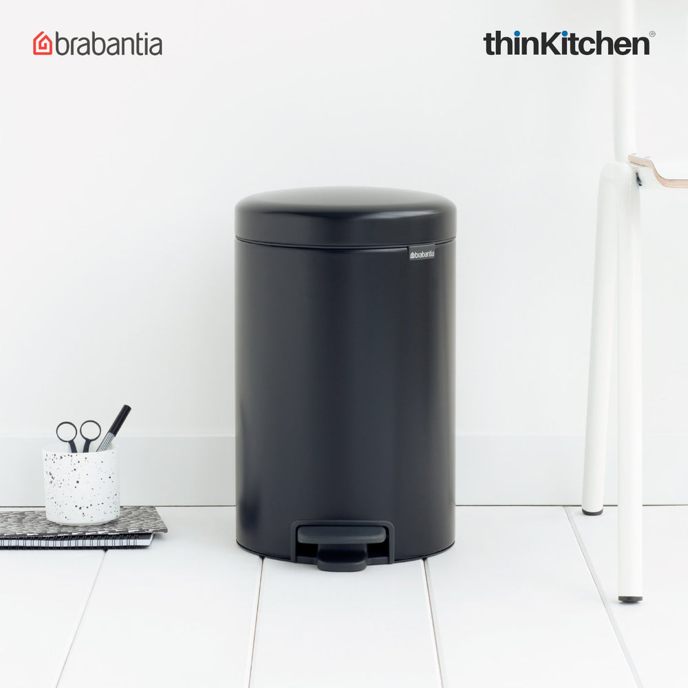 Brabantia 12 Litre NewIcon Pedal Trash Bin, Matt Black