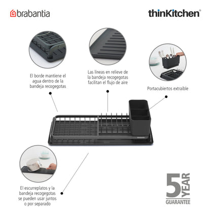 Brabantia Dish Washing Organising Compact Dish Drying Rack Dark Grey