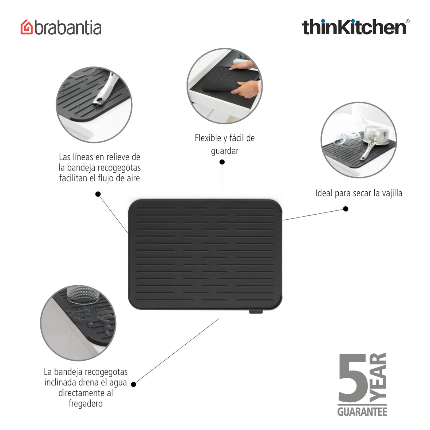 Brabantia Silicone Dish Drying Mat Dark Grey