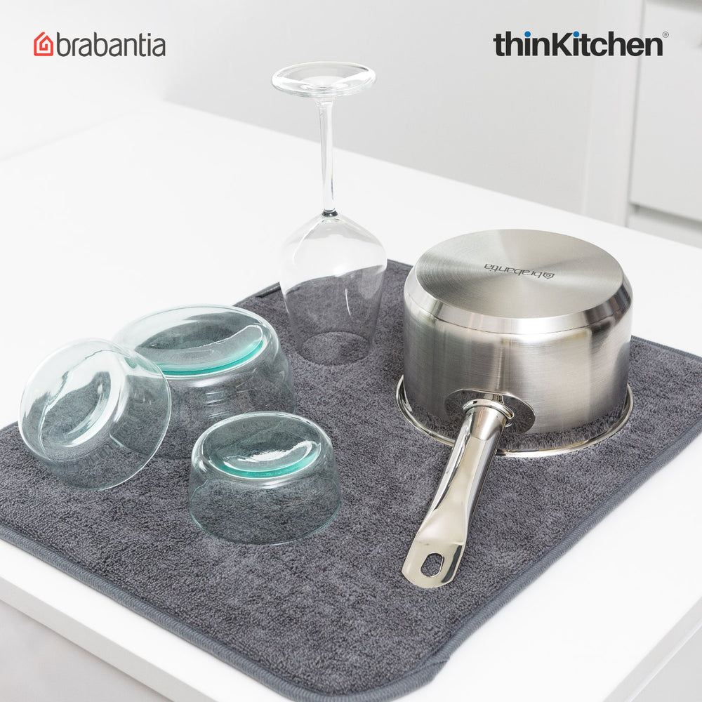 Brabantia SinkSide 47 x 40cm Microfiber Dish Drying Mat for Kitchen Counterto, Dark Gray
