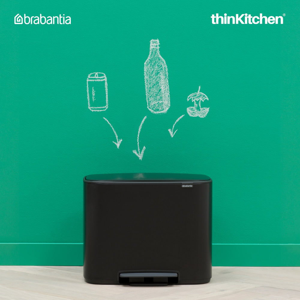 Brabantia Matt Black BO Pedal Waste Bin, 3x11 Litre