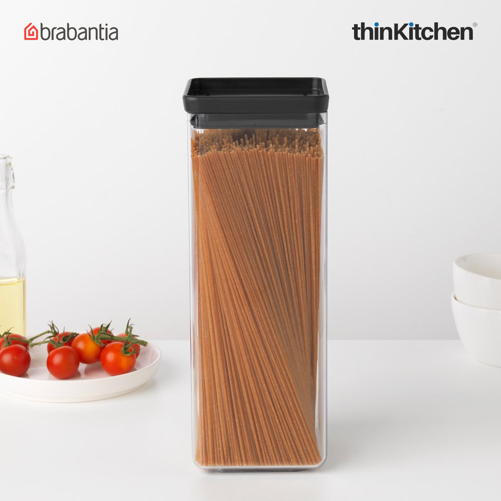 Brabantia Premium Recyclable BPA Free 2500ml Airtight Plastic Square Food Storage Container - Dark Grey