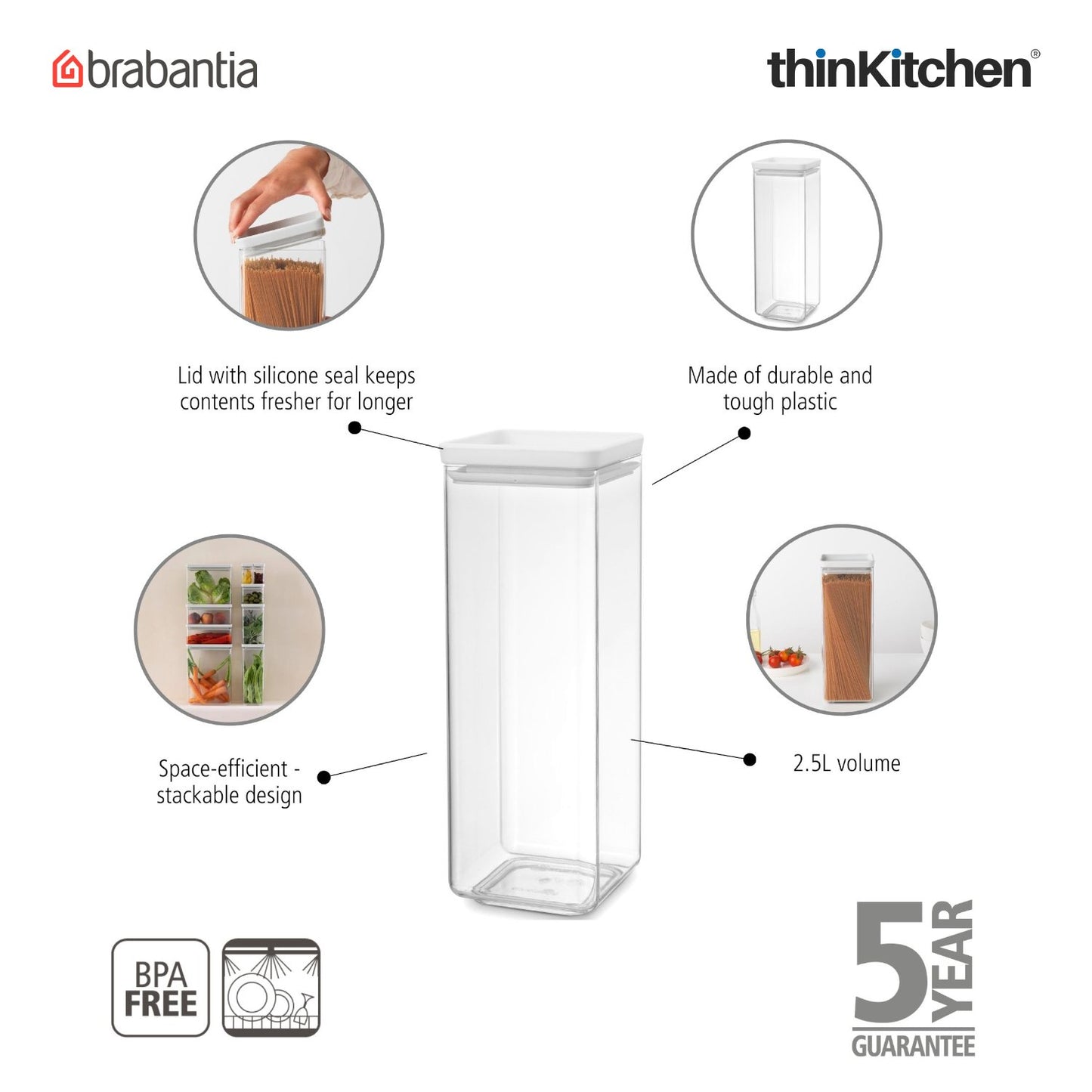 Brabantia Square Food Storage Canister 2 5 Litre 1