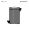 Brabantia, Waste Management, Dustbin, NewIcon Pedal Bin, 3 Litre, Plastic Bucket, Mineral Concrete Grey