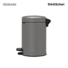 Brabantia, Waste Management, Dustbin, NewIcon Pedal Bin, 3 Litre, Plastic Bucket, Mineral Concrete Grey