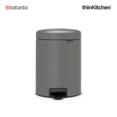 Brabantia, Waste Management, Dustbin, NewIcon Pedal Bin, 5 Litre, Plastic Bucket, Mineral Concrete Grey
