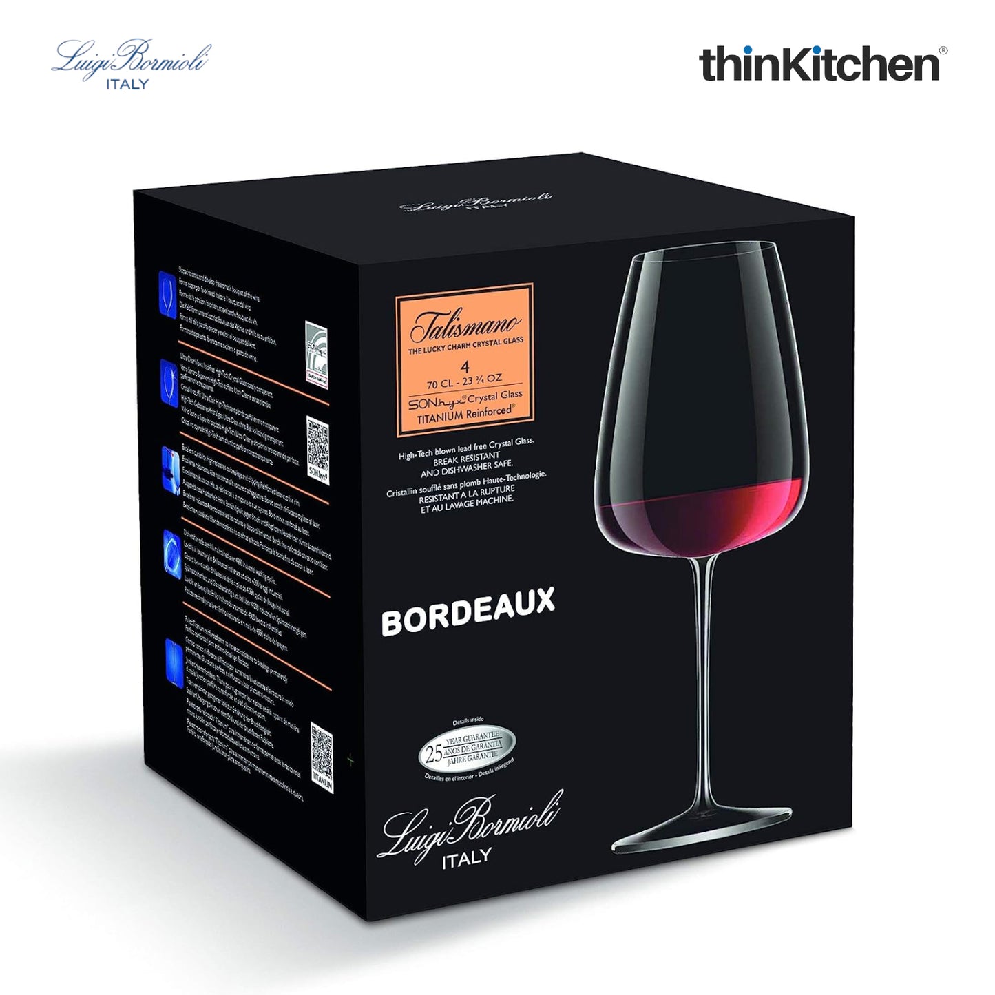 Luigi Bormioli Talismano Bordeaux Glass Set of 4 | Elegant Bordeaux Glassware | Durable Dishwasher Safe Wine Glasses