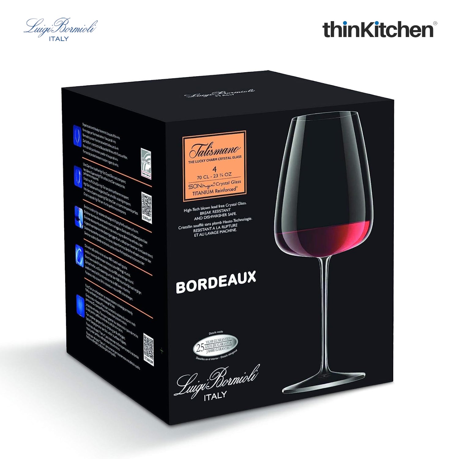 Luigi Bormioli Talismano Bordeaux Glass Set of 4 | Elegant Bordeaux Glassware | Durable Dishwasher Safe Wine Glasses - 4