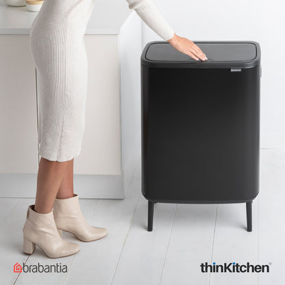 Brabantia, Touch Bins, Dustbin, Bo Touch Bin Hi, 2 X 30 Litre, Plastic Buckets, Matt Black
