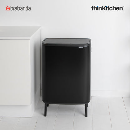 Brabantia, Touch Bins, Dustbin, Bo Touch Bin Hi, 2 X 30 Litre, Plastic Buckets, Matt Black