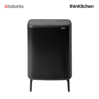 Brabantia, Touch Bins, Dustbin, Bo Touch Bin Hi, 2 X 30 Litre, Plastic Buckets, Matt Black